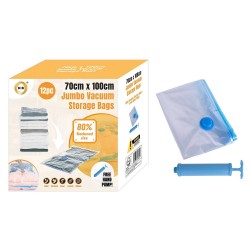 Compressie/vacuum opbergzakken met handpomp - 12 stuks - 70 x 100 cm - Opberghoezen