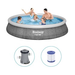 Bestway - Fast Set - Opblaasbaar zwembad inclusief filterpomp - 396x84 cm - Rattanprint - Rond
